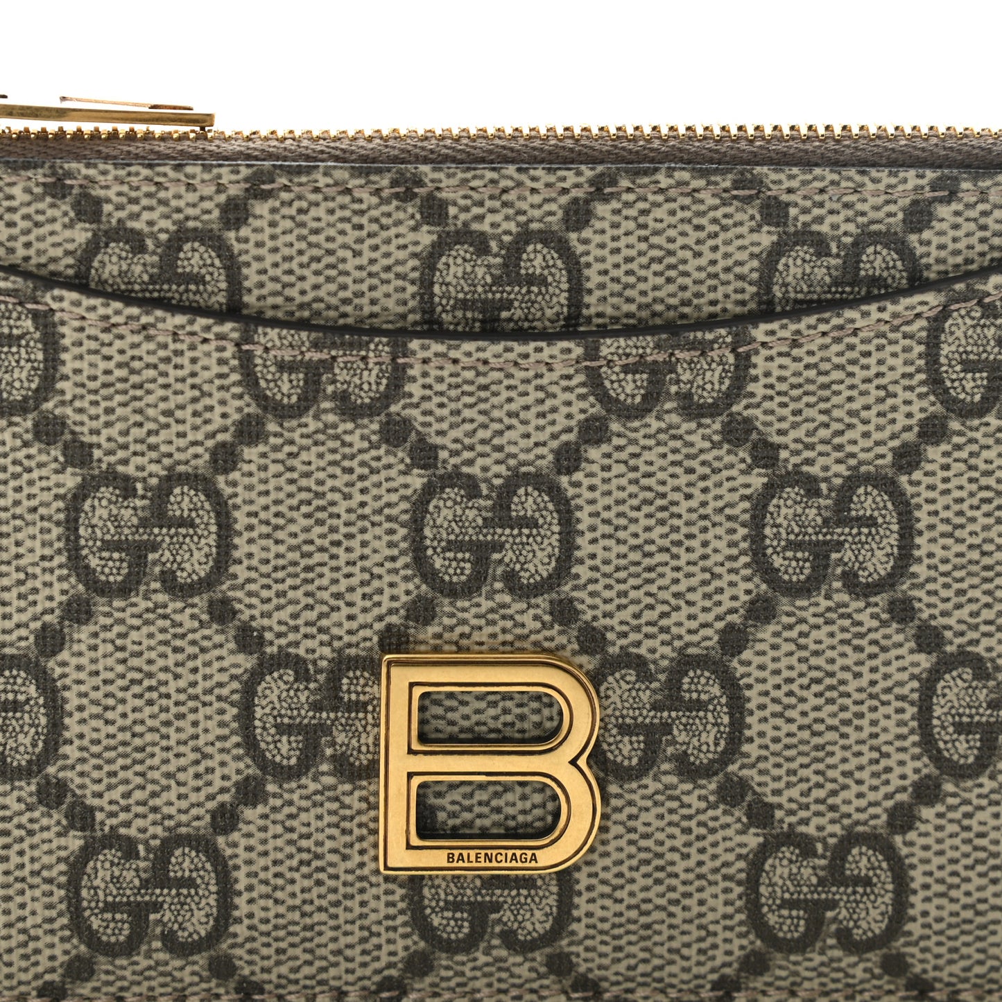 X BALENCIAGA GG Supreme Monogram Zip Card Case Beige Ebony