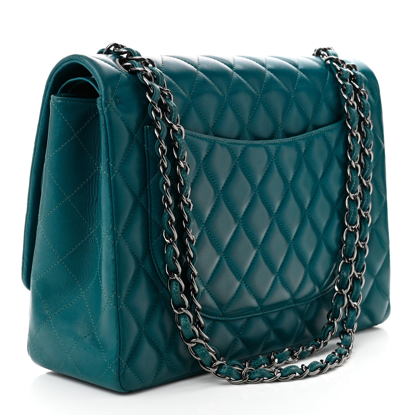 Lambskin Quilted Maxi Double Flap Turquoise