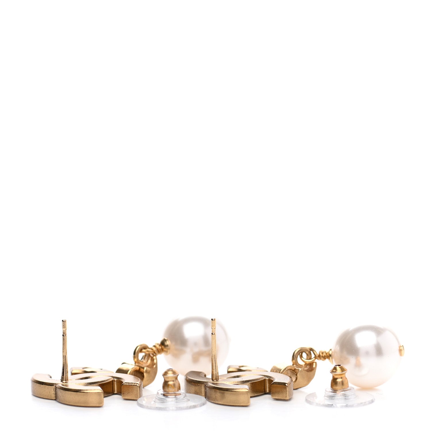 Chanel Crystal Pearl CC Drop Earrings Gold 4 of 5