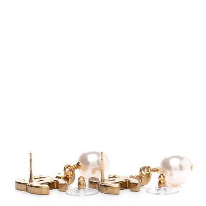 Chanel Crystal Pearl CC Drop Earrings Gold 4 of 5