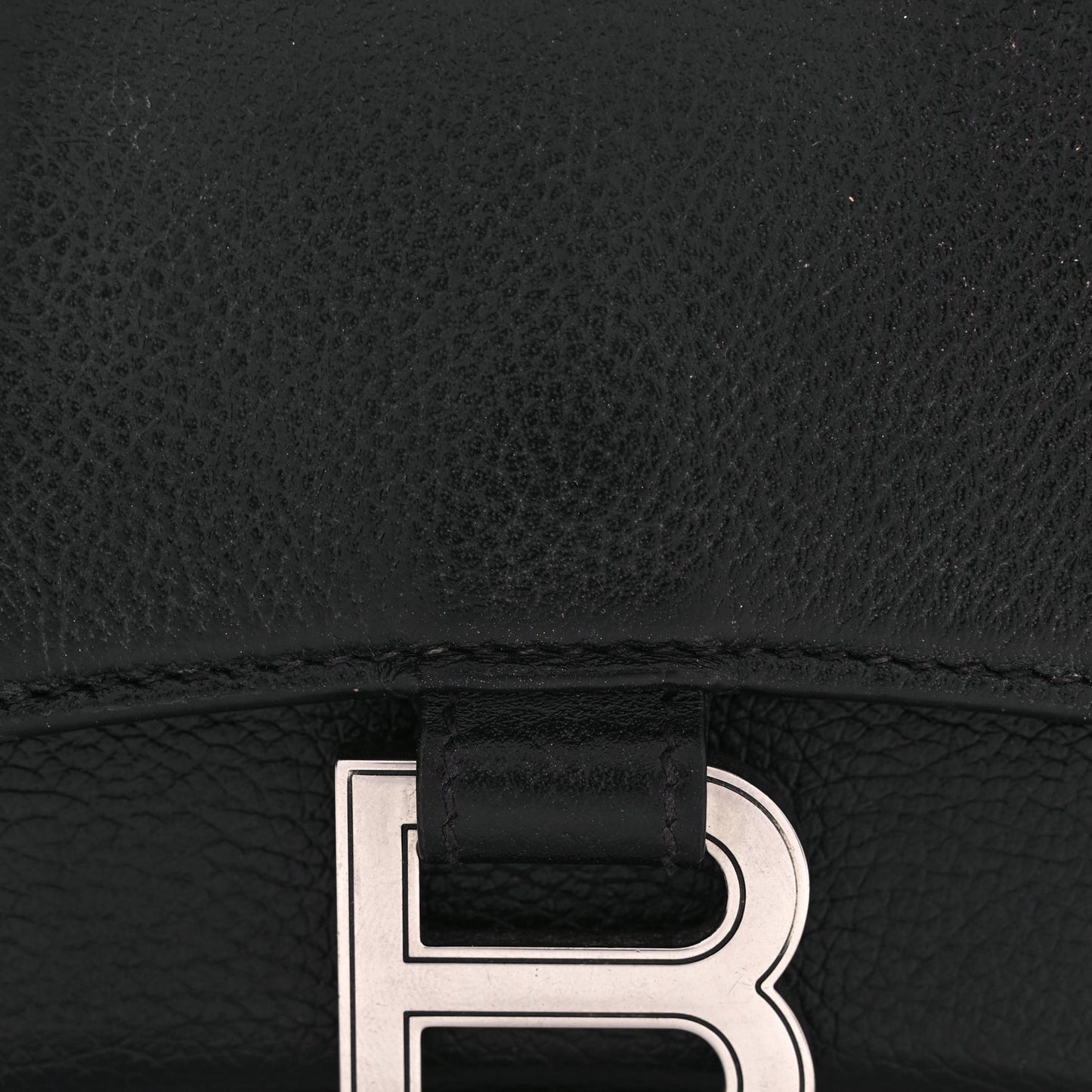 Grained Calfskin Hourglass Top Handle Bag XS Black