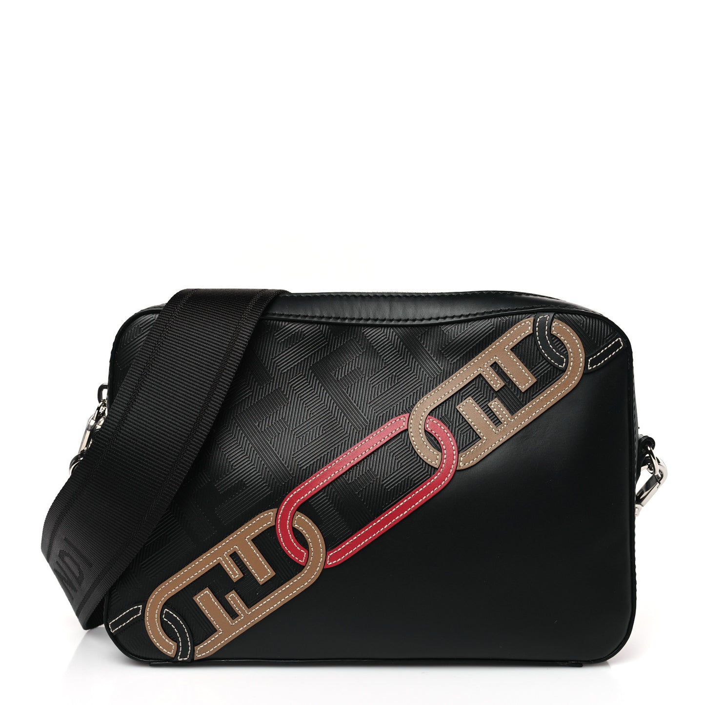 Vitello King FF Lines Embossed Lock Chain 1974 Diagonal Medium Camera Case Black