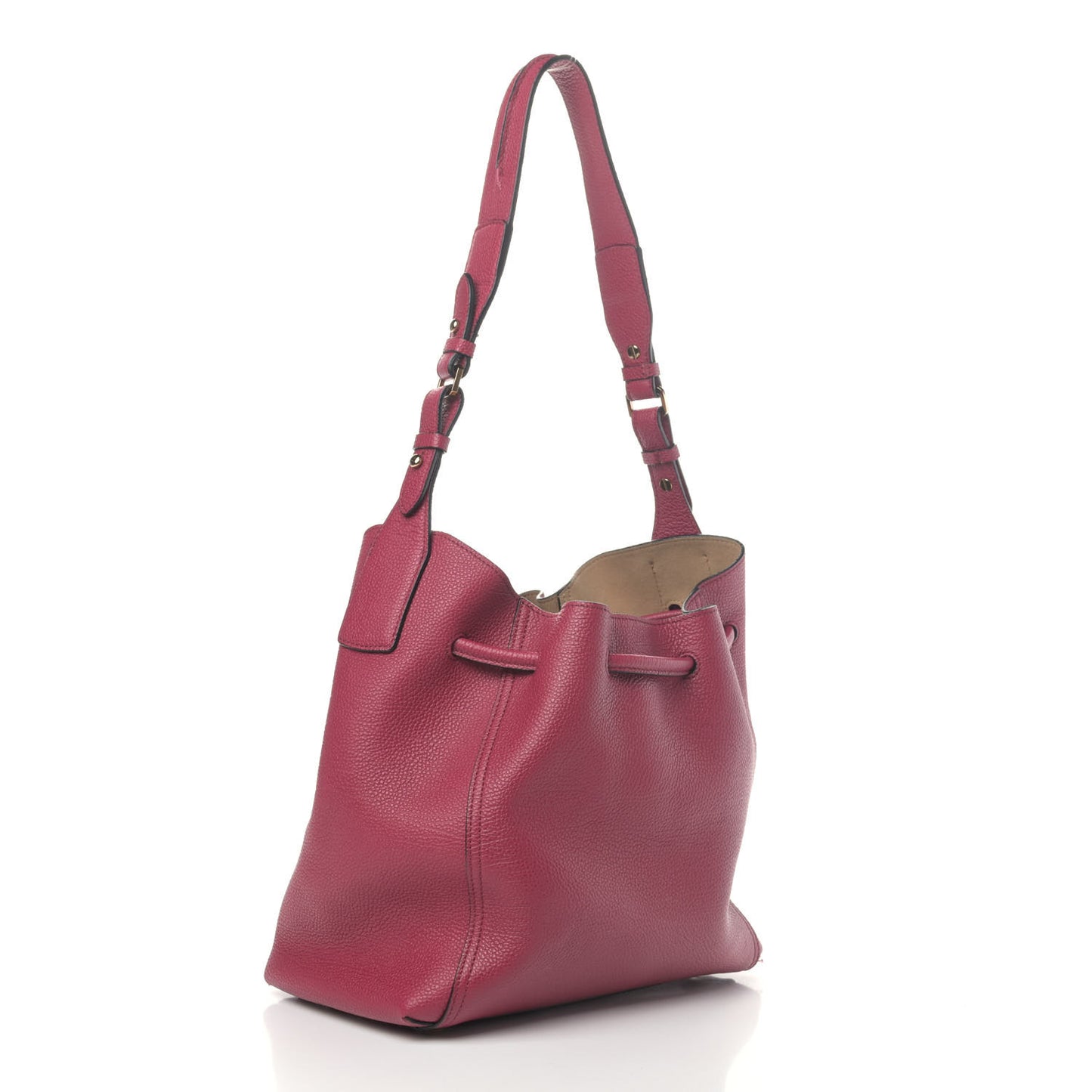 Grained Calfskin Milla Drawstring Bucket Bag Fuchsia