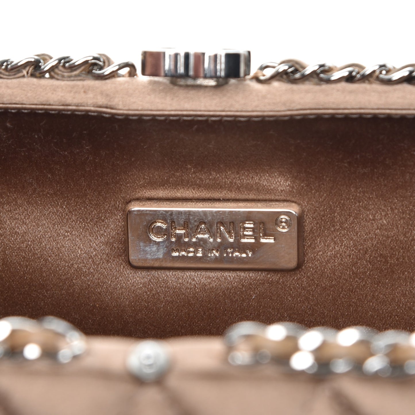 Satin Quilted Chain Around Clutch Beige