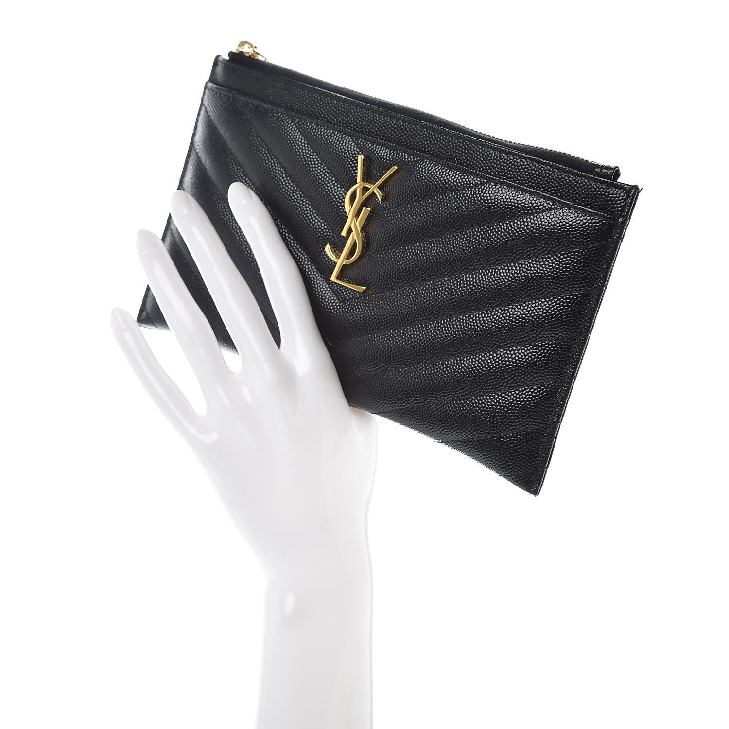 Saint Laurent Grain De Poudre Chevron Monogram Bill Pouch Black 2 of 9