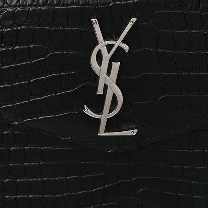 Saint Laurent Calfskin Crocodile Embossed Uptown Monogram Clutch Black 8 of 9
