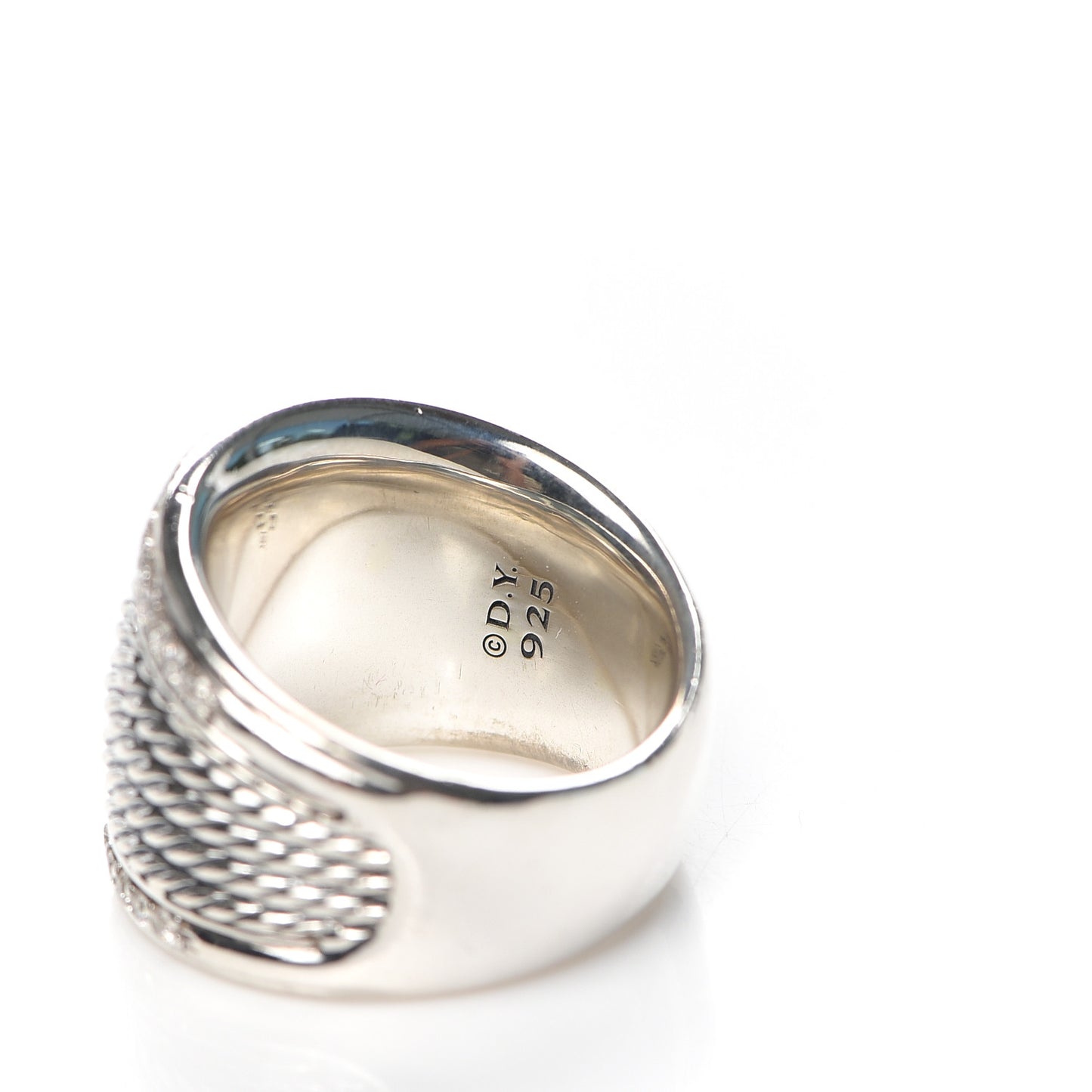 Sterling Silver Diamond 17mm Cable Cigar Band Ring 51 5.75