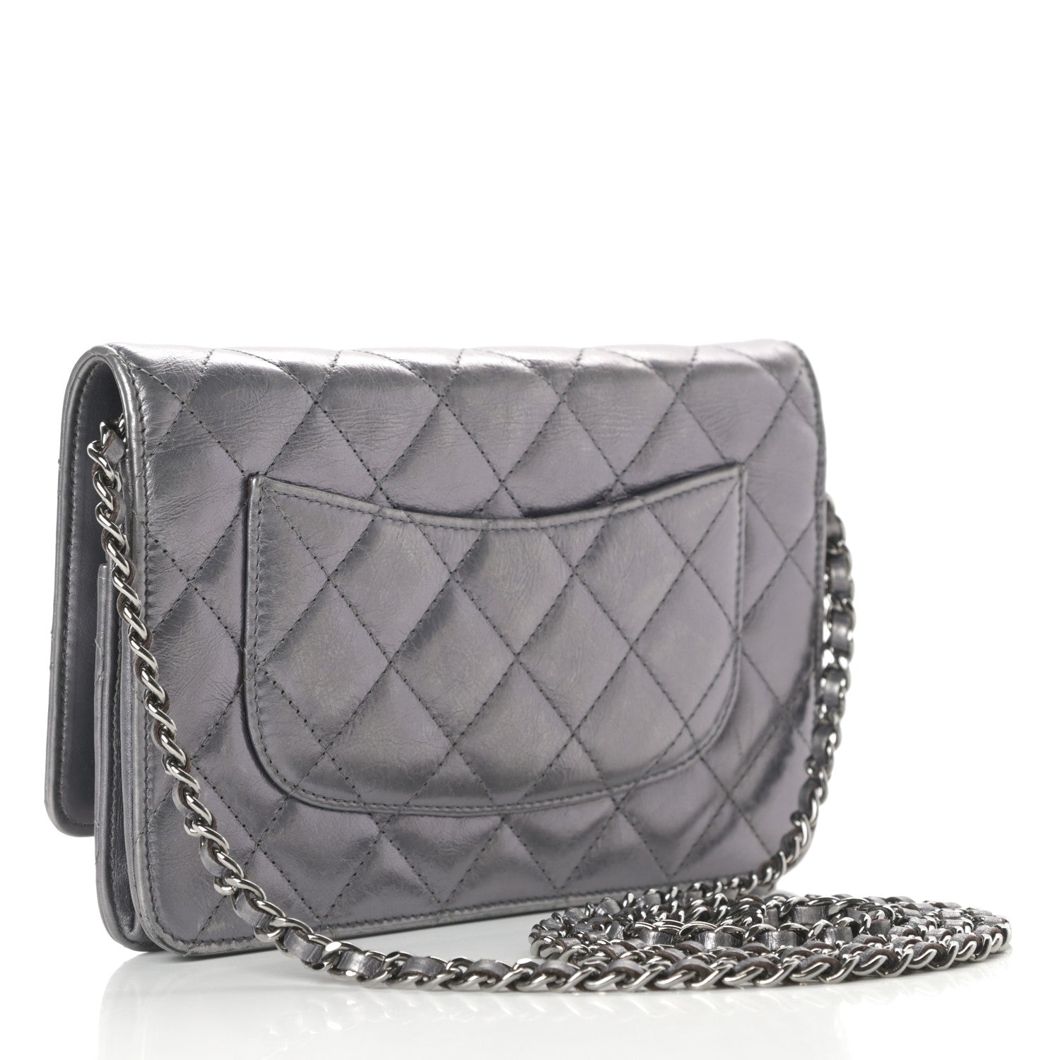 Chanel Metallic Aged Calfskin Quilted Reissue Wallet On Chain WOC Dark Silver 3 of 17