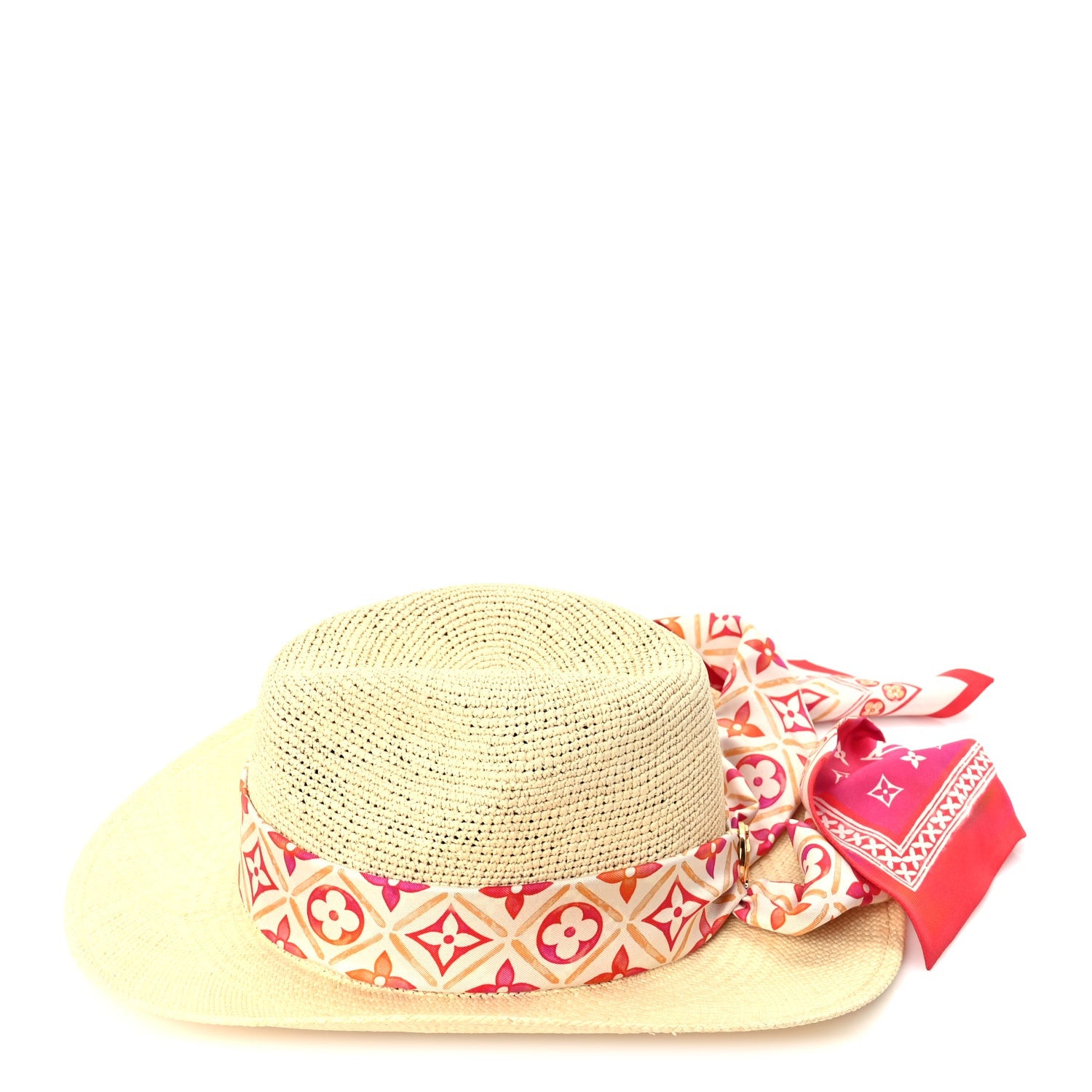 Louis Vuitton Raffia Tiles By The Pool Panama Fedora S Natural Coral 5 of 9