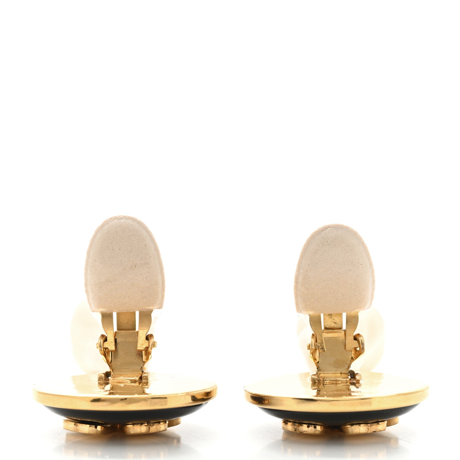 Chanel Pearl Resin CC Clover Clip On Earrings Gold 3 of 5