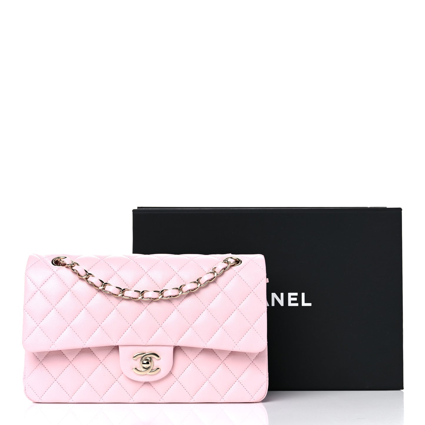 Caviar Quilted Medium Double Flap Light Pink