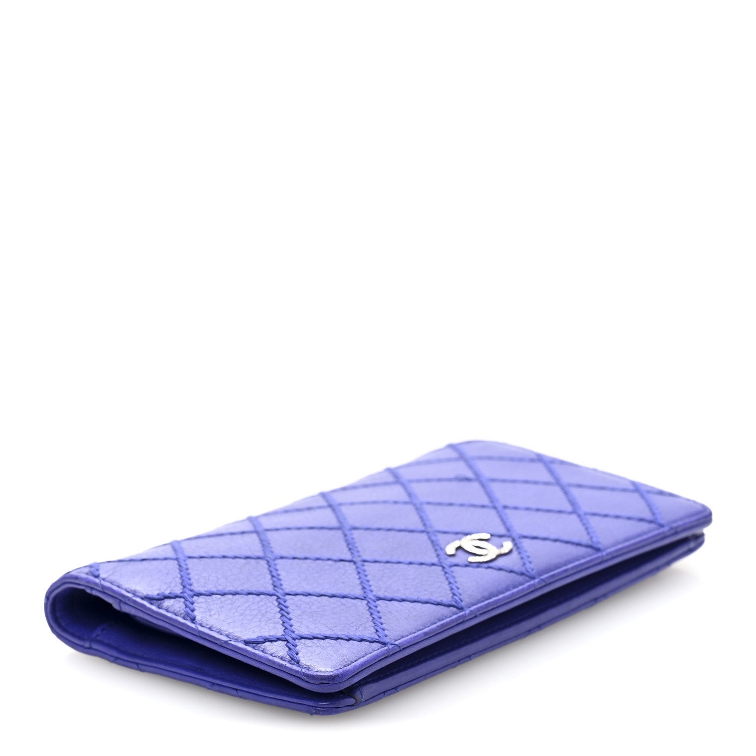 Chanel Calfskin Stitched Fancy CC Yen Wallet Blue 4 of 7