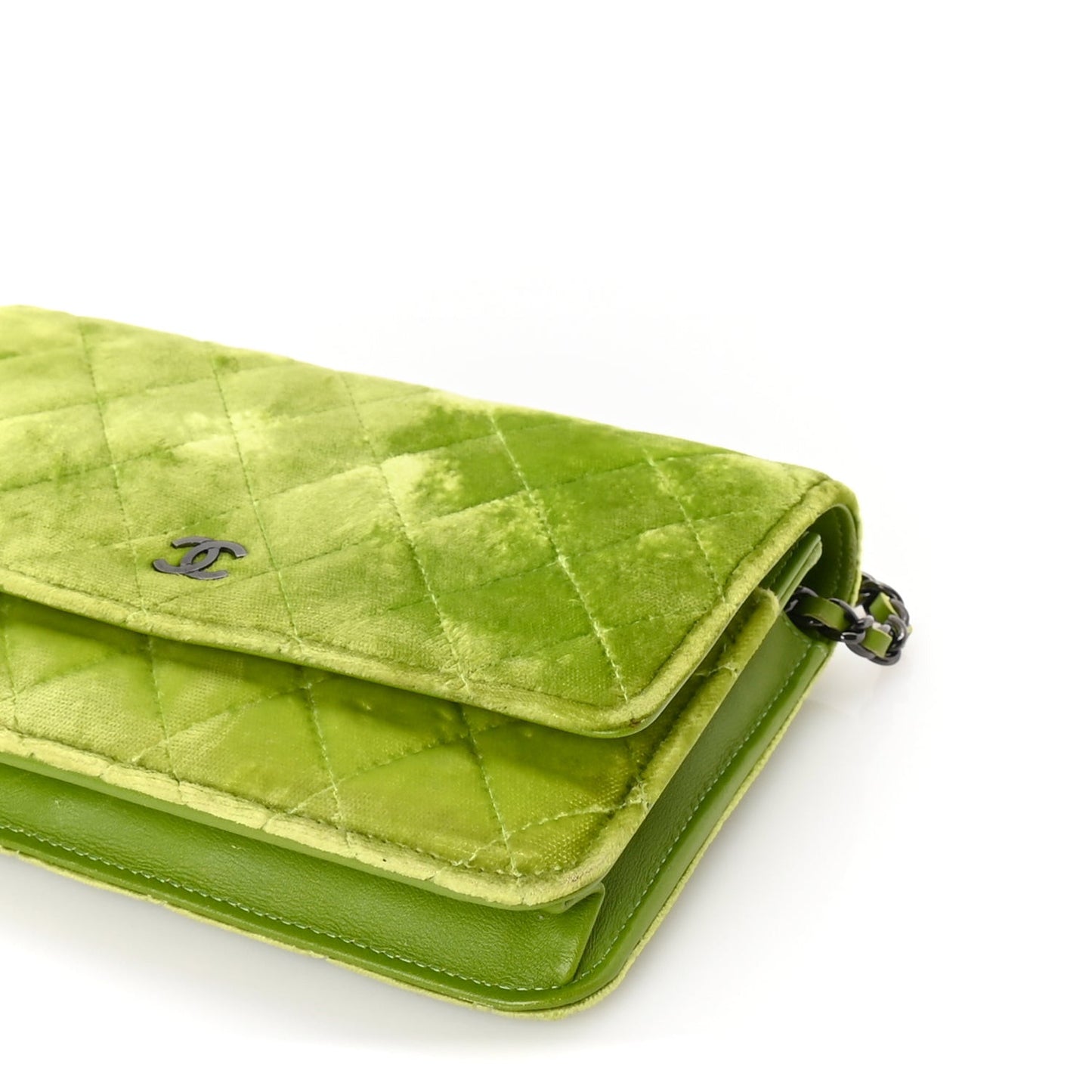 Velvet Quilted Wallet On Chain WOC Green