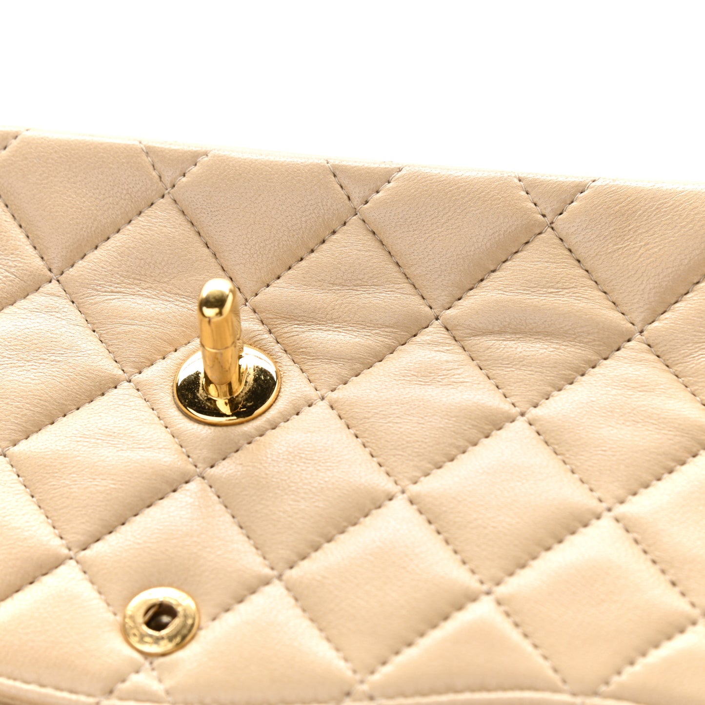 Lambskin Quilted Medium Double Flap Beige