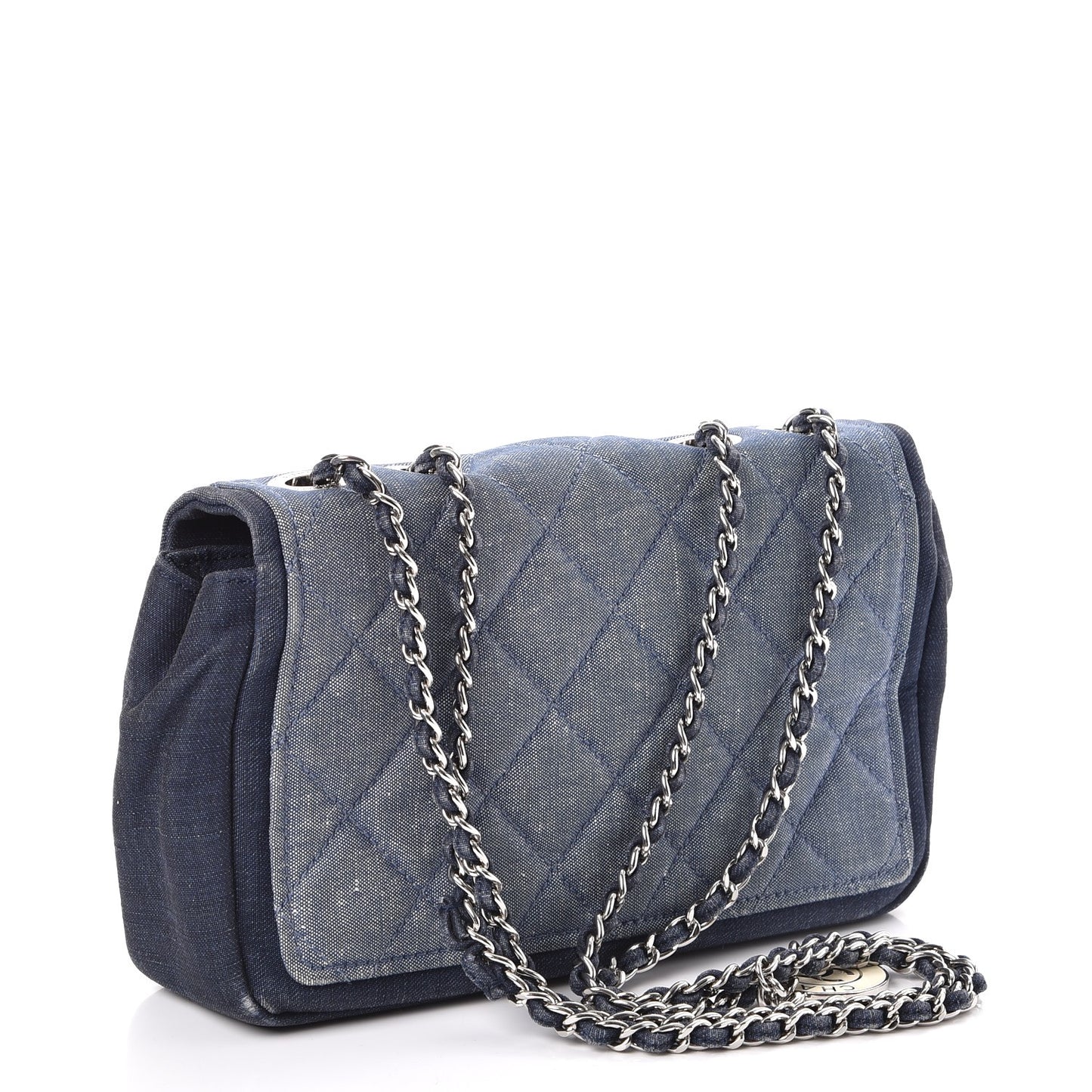 Denim Quilted Small Medallion Flap Light Blue