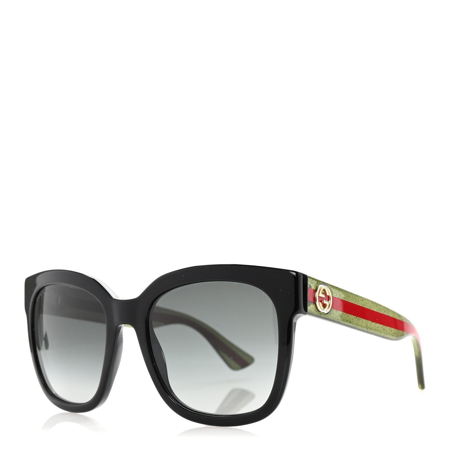 Acetate Square Frame Web Glitter Sunglasses GG0034S Black Green