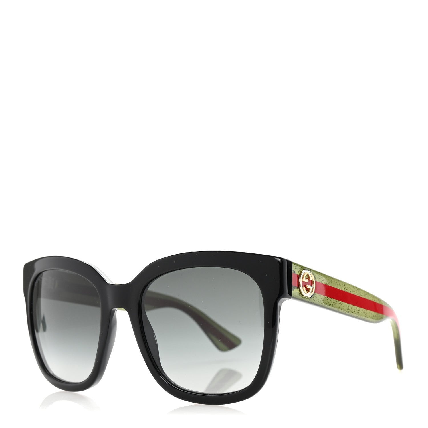 Gucci Acetate Square Frame Web Glitter Sunglasses GG0034S Black Green 1 of 7