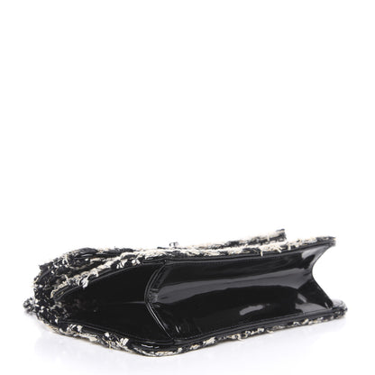 Chanel Tweed Patent Quilted Rectangular Flap Black White 3 of 11