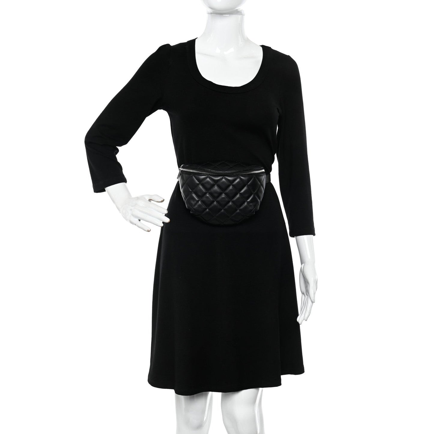 Calfskin Quilted Waist Belt Bag Black