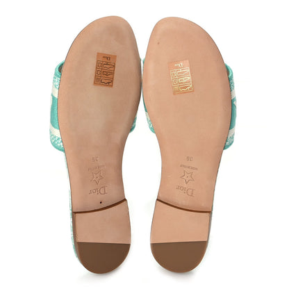 Christian Dior Canvas Toile De Jouy Embroidered Dway Flat Slide Sandals 36 Aquamarine 6 of 9