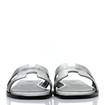 Hermes Metallic Epsom Oran Sandals 38 Gris Argente 2 of 8