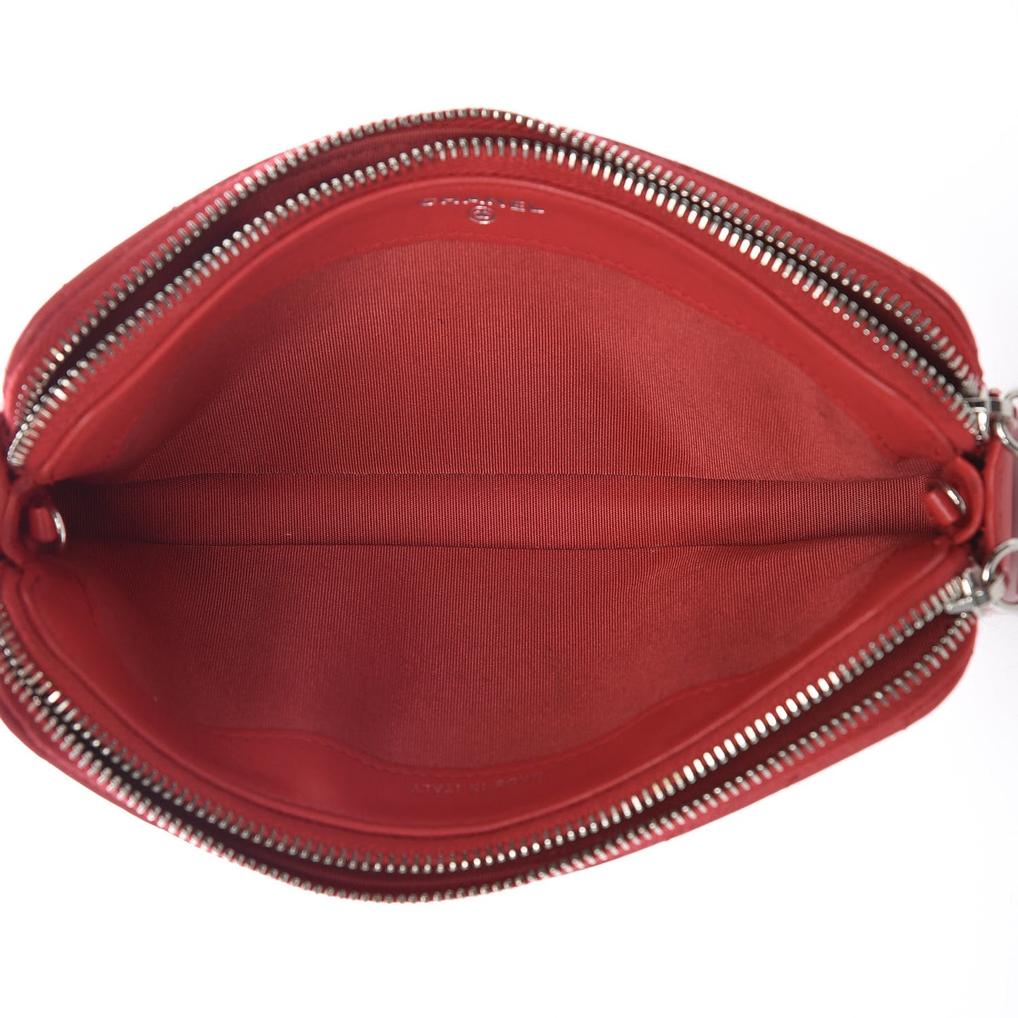 Lambskin Chevron Quilted Studded Small Clutch With Chain Red