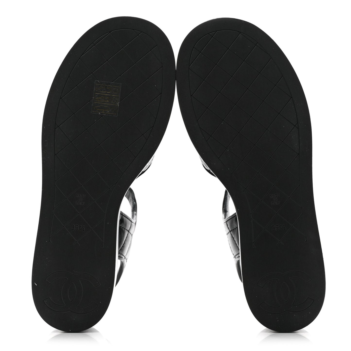 Lambskin Quilted Peep Toe Wedge Sandals 36.5 Black