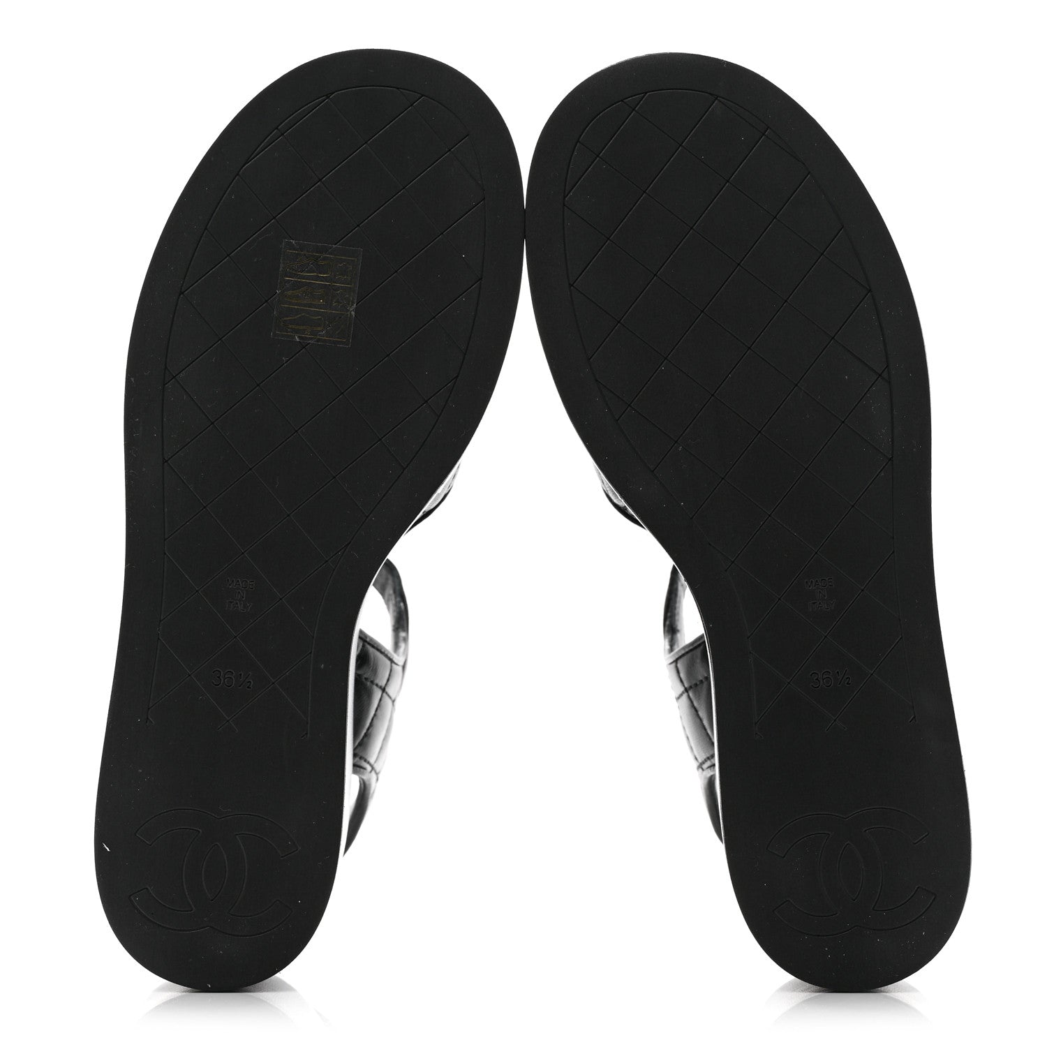 Chanel Lambskin Quilted Peep Toe Wedge Sandals 36.5 Black 5 of 19