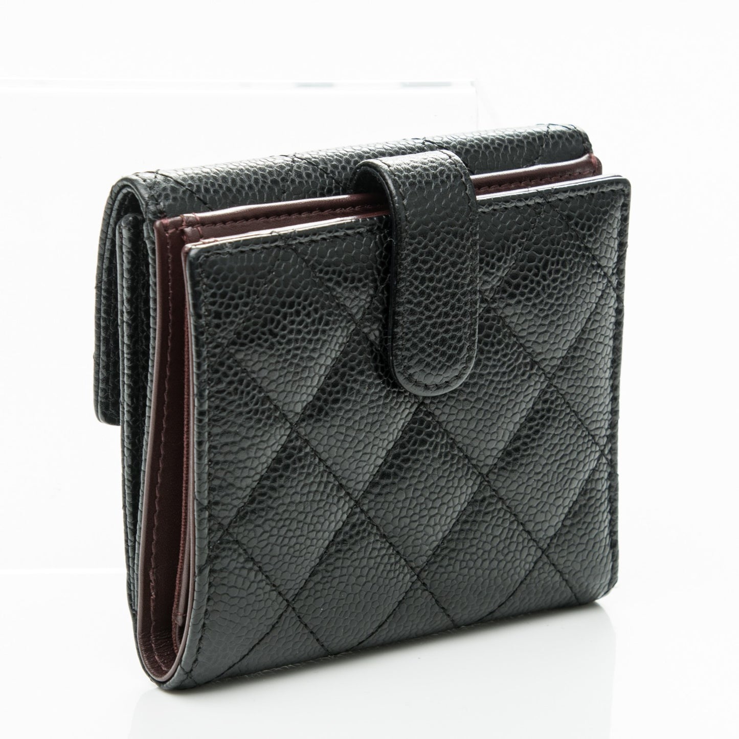 Caviar Quilted Compact French Flap Wallet Black