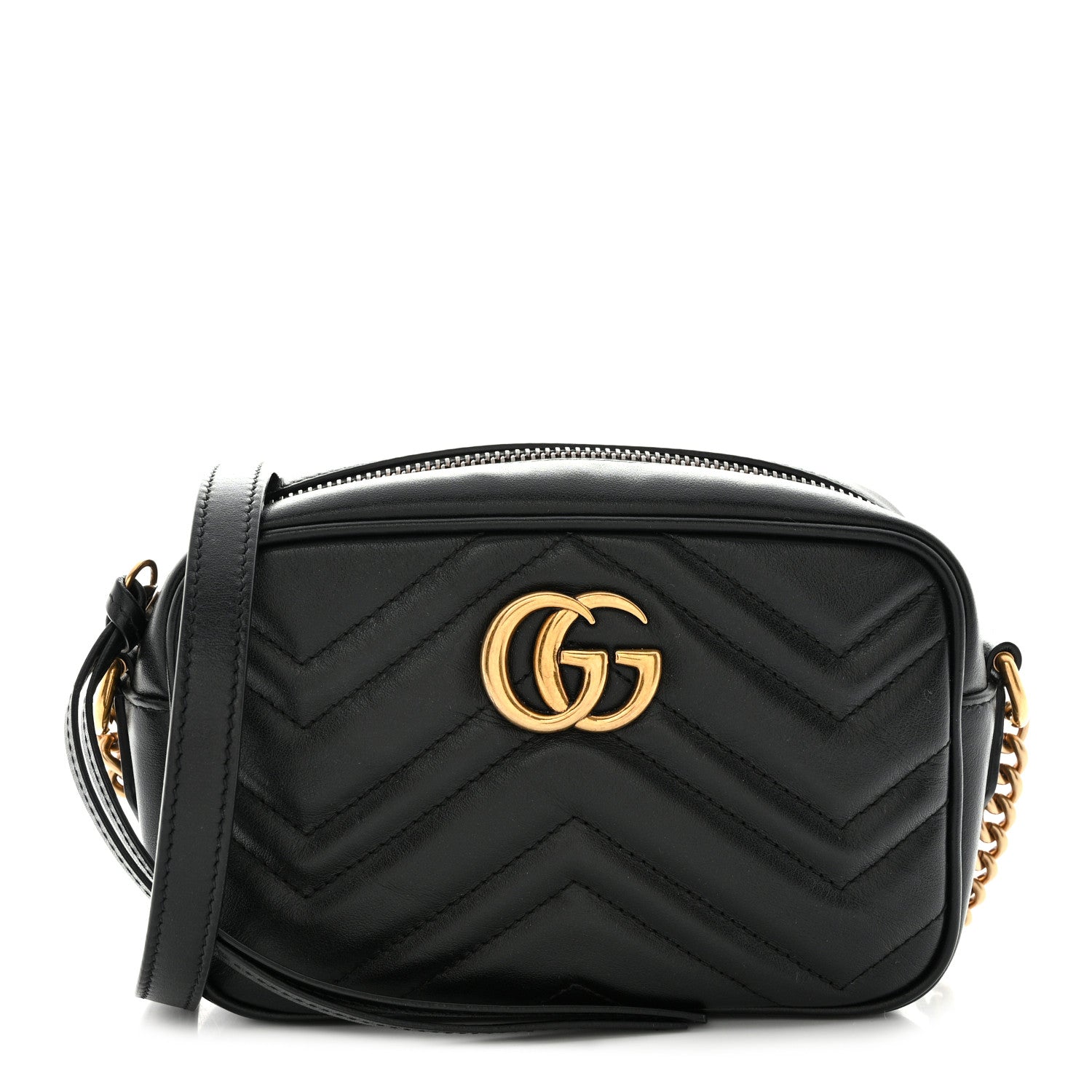 Gucci Calfskin Matelasse Mini GG Marmont Chain Shoulder Bag Black 1 of 12