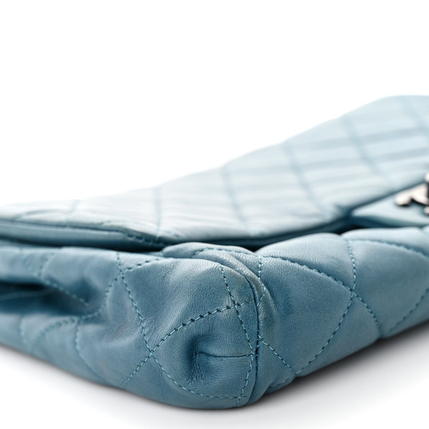 Lambskin Quilted Clutch with Chain Flap Turquoise