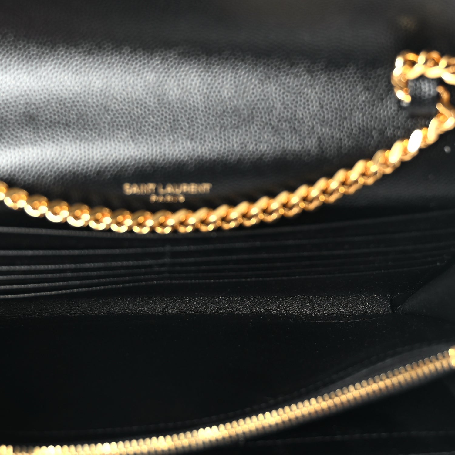 Saint Laurent Grain De Poudre Matelasse Chevron Monogram Chain Wallet Black 4 of 8