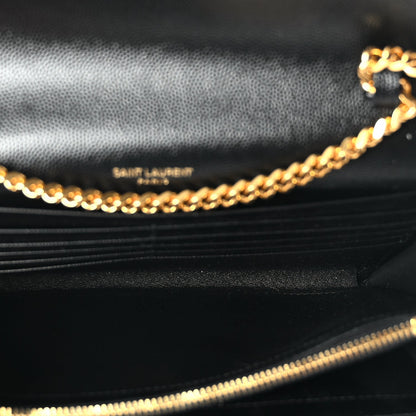 Saint Laurent Grain De Poudre Matelasse Chevron Monogram Chain Wallet Black 4 of 8