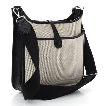 Hermes Toile Taurillon Clemence Evelyne III PM Ecru Black 3 of 9