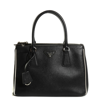 Prada Saffiano Lux Small Double Zip Tote Black Talco 1 of 10