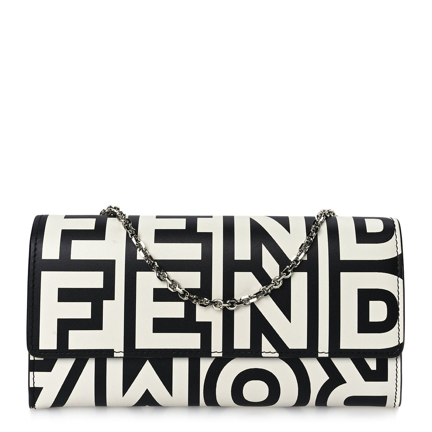 X MARC JACOBS Nappa Vitello King Logo Print Continental Wallet On Chain White Black