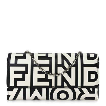 Fendi X MARC JACOBS Nappa Vitello King Logo Print Continental Wallet On Chain White Black 1 of 9