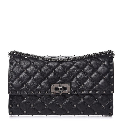 Valentino Garavani Craquele Nappa Rockstud Spike Wallet on Chain Black 1 of 6