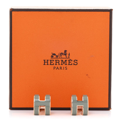 Hermes Rose Gold Lacquered Mini Pop H Earrings Jade 5 of 5