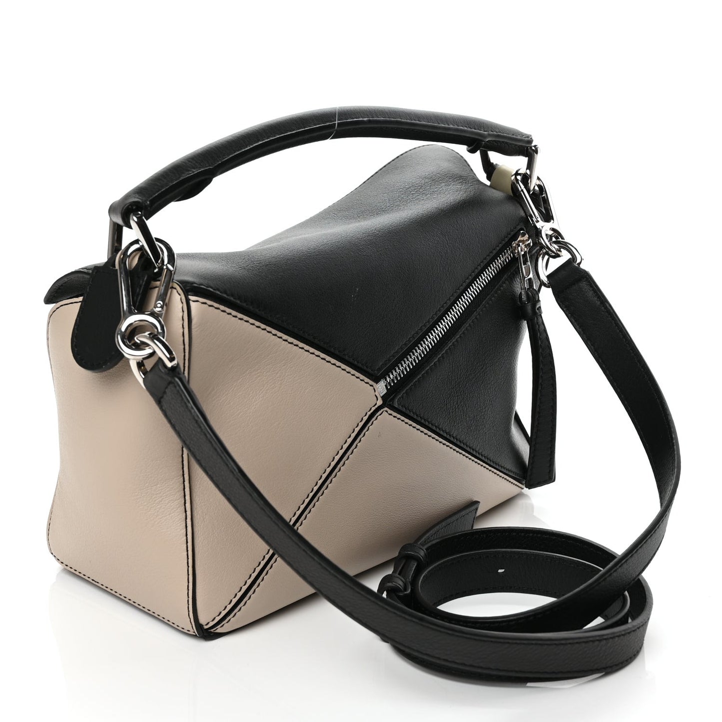 Calfskin Small Puzzle Bag Black Beige Green