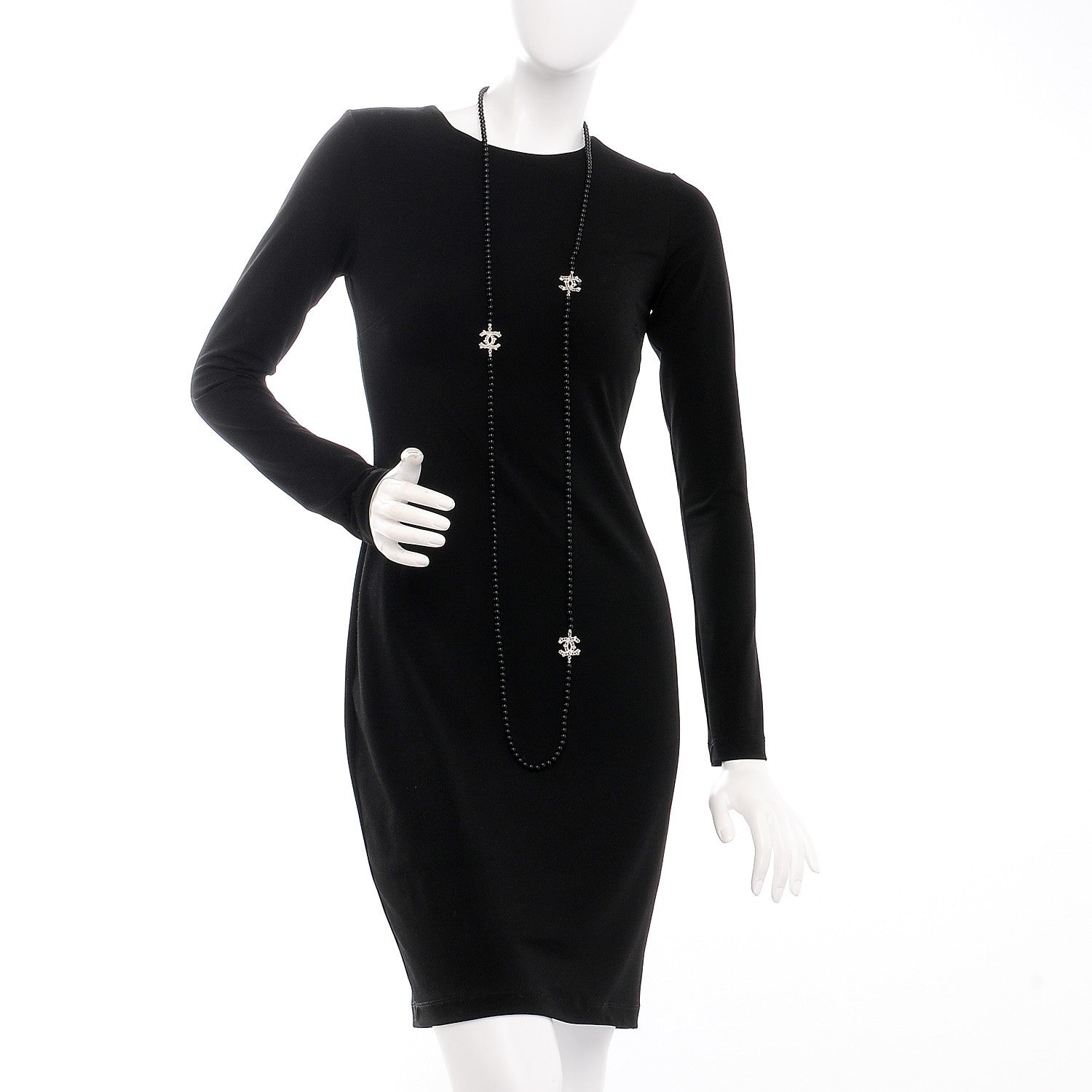 Chanel Baguette Crystal Beaded CC Long Necklace Black Silver 2 of 10