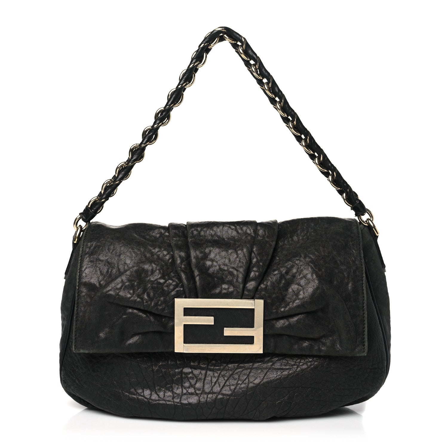 Fendi Crinkled Lambskin Mia Shoulder Flap Black 1 of 11