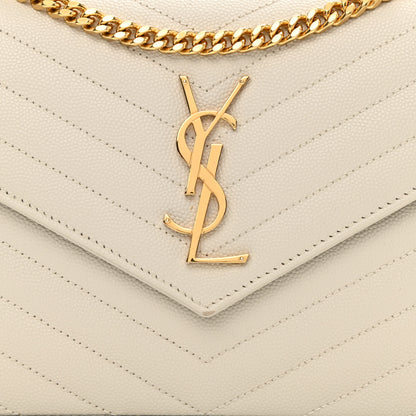 Saint Laurent Grain De Poudre Matelasse Chevron Monogram Chain Wallet White 9 of 14