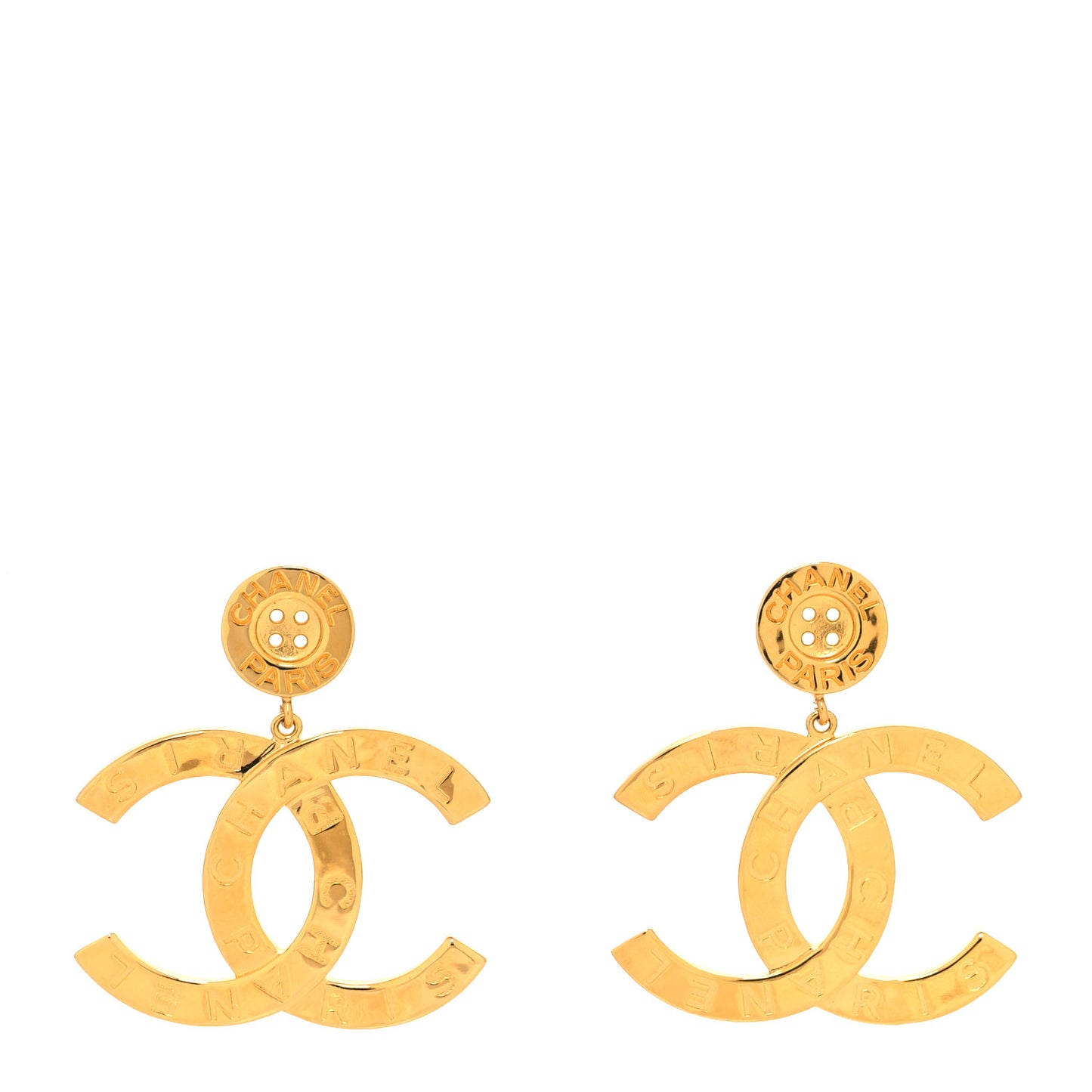 Metal Large Paris Button Earrings Gold