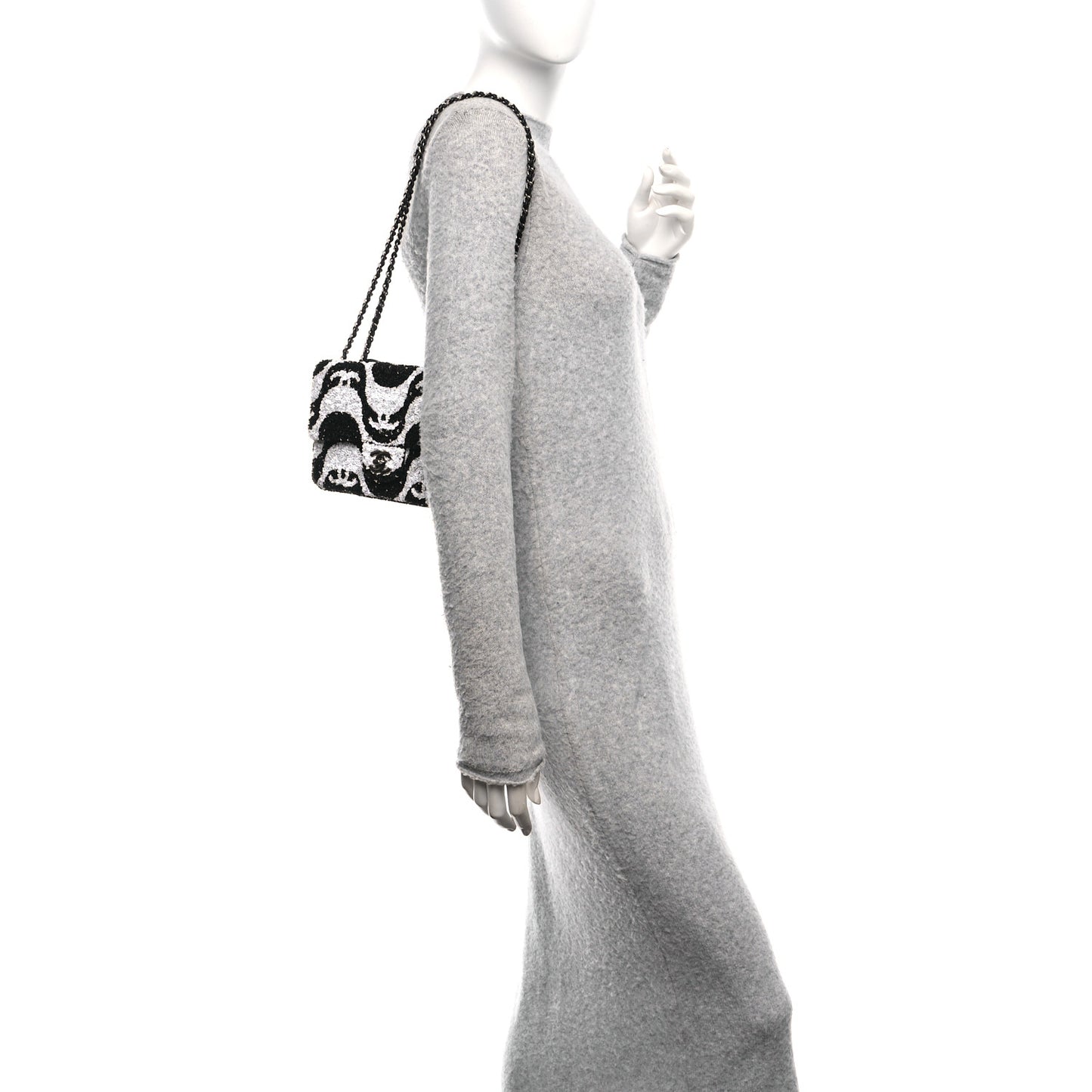 Sequin Mini Rectangular Flap Black White