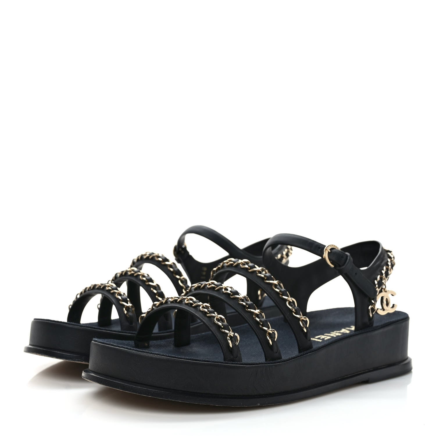 Chanel Calfskin Chain Platform Sandals 37 Black 3 of 8