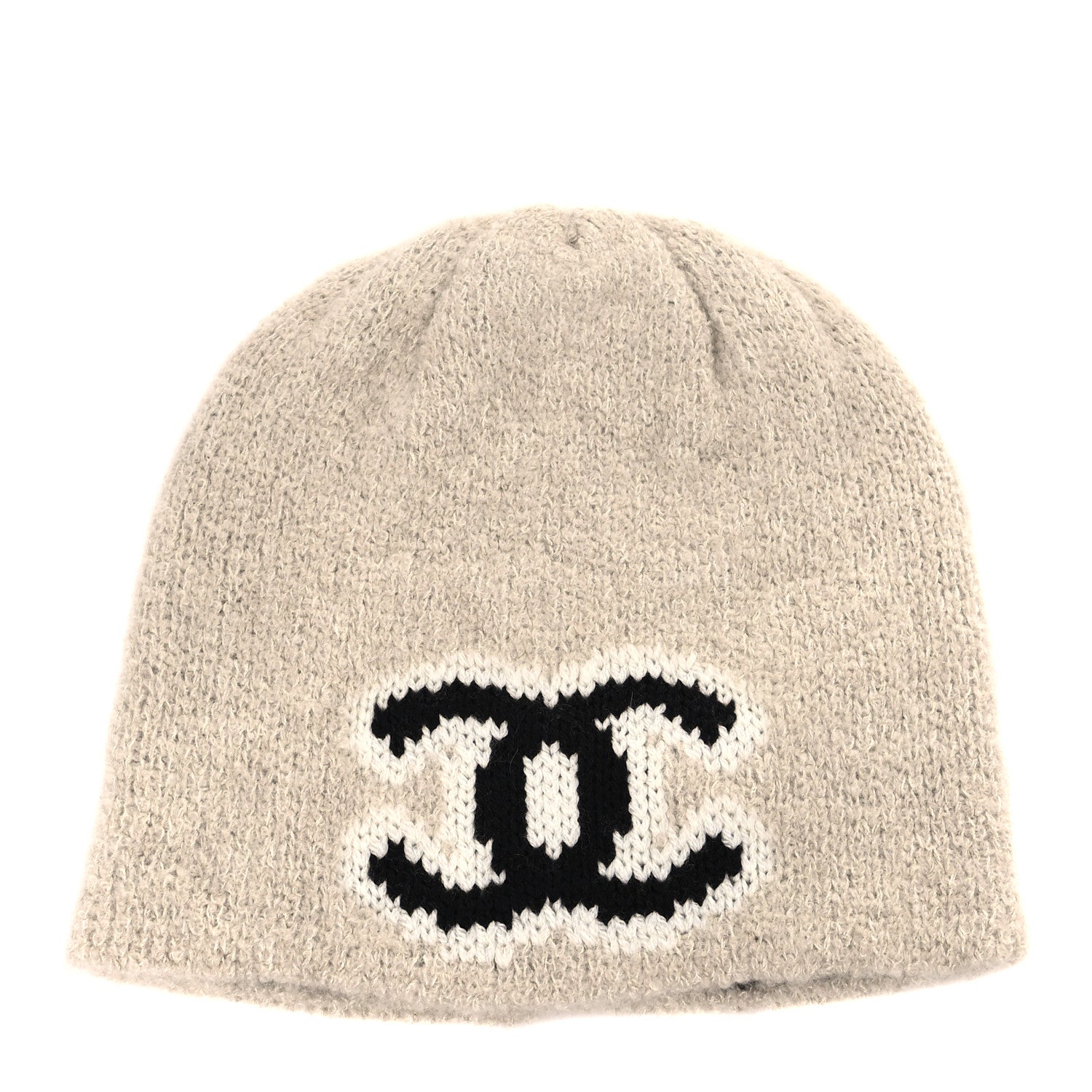Chanel Wool Cashmere CC Beanie Hat Beige Black White 1 of 4