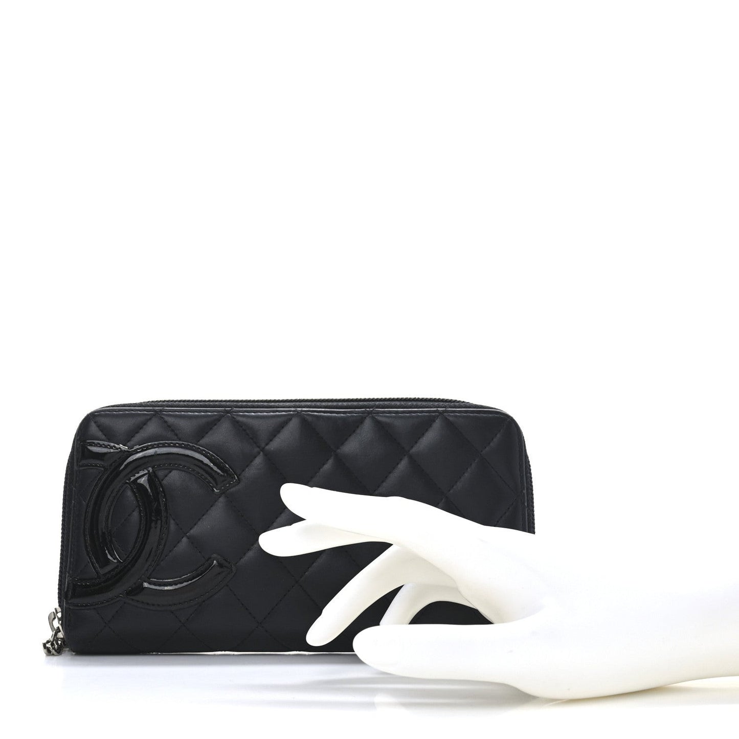 Calfskin Quilted Cambon Large Gusset Zip Around Wallet Black