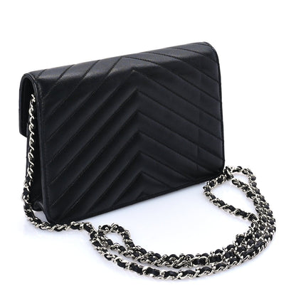 Chanel Sheepskin Chevron Wallet On Chain WOC Black 3 of 10