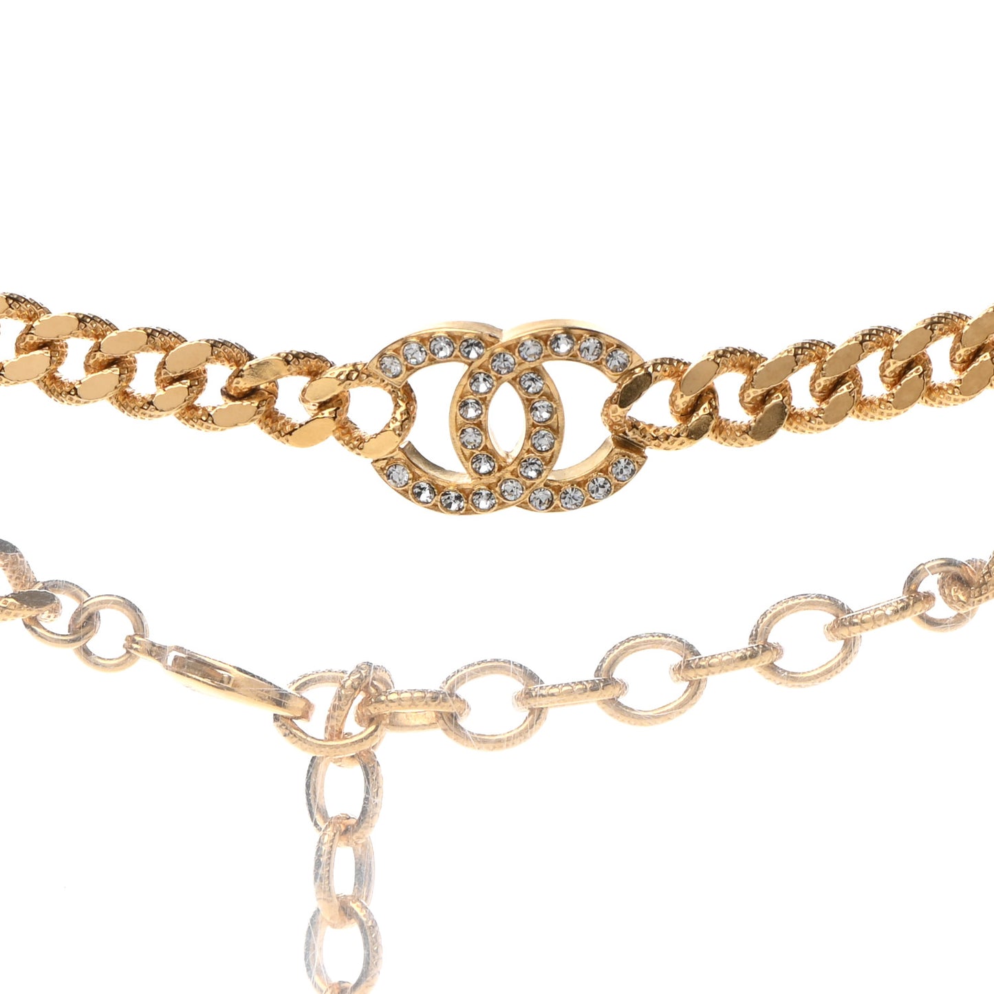 Crystal Chain Link CC Choker Necklace Gold